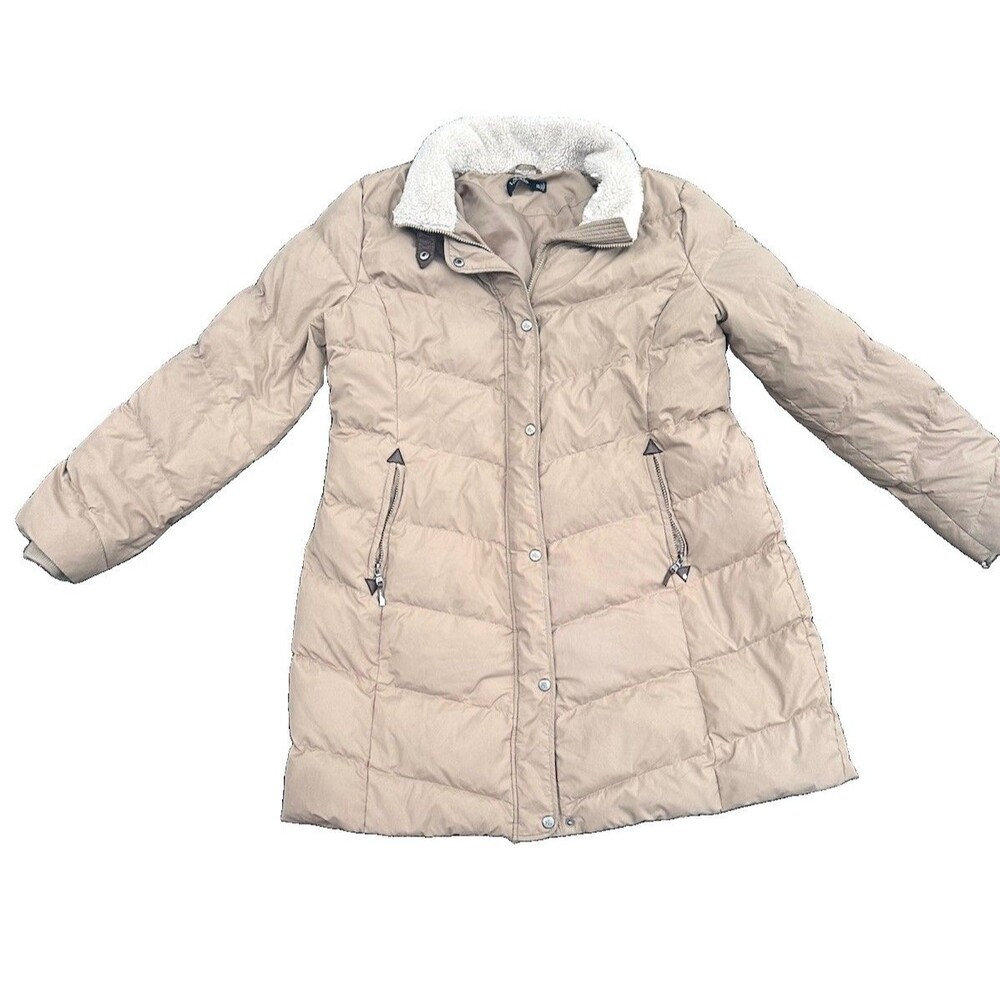 Lauren Ralph Lauren Womens XXL Down Puffer Coat Sherpa Collar Beige